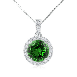 7mm Labgrown Lab-Grown Round Emerald Dangle Pendant with Diamond Halo in P950 Platinum