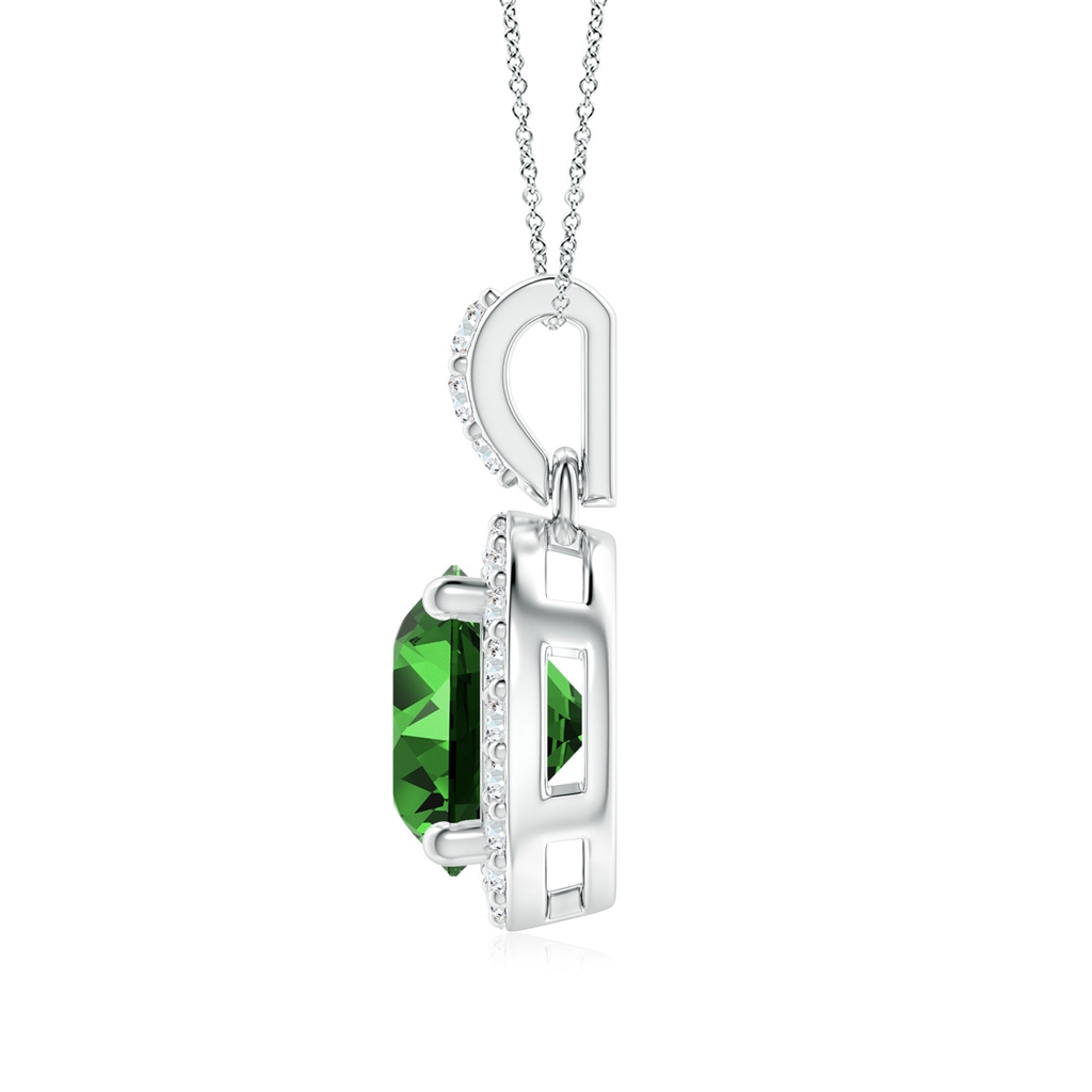 7mm Labgrown Lab-Grown Round Emerald Dangle Pendant with Diamond Halo in White Gold Side 199
