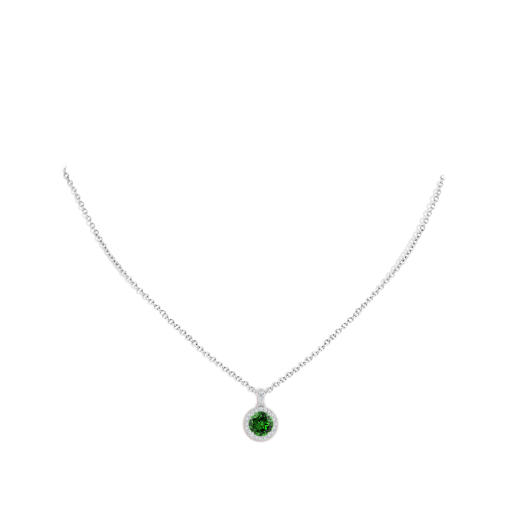 7mm Labgrown Lab-Grown Round Emerald Dangle Pendant with Diamond Halo in White Gold pen