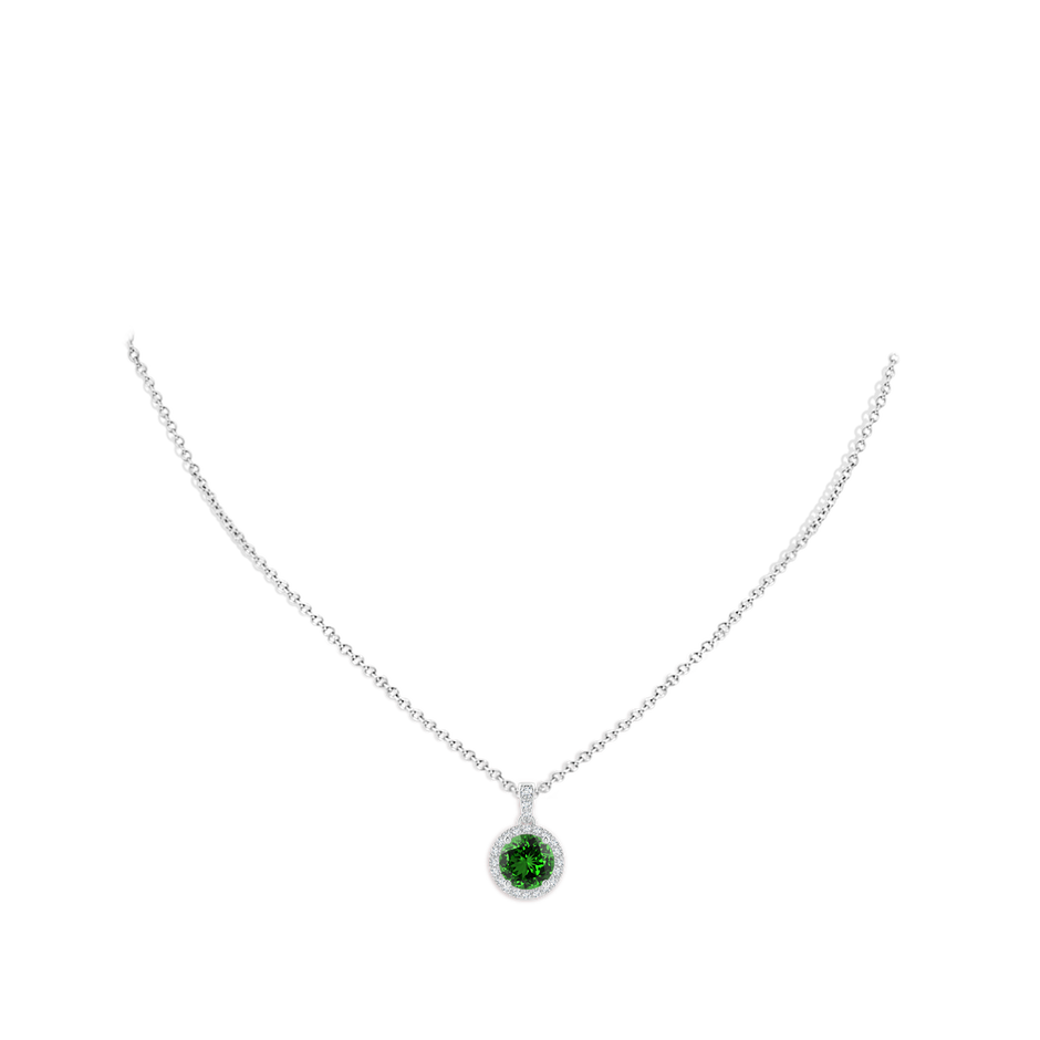 8mm Labgrown Lab-Grown Round Emerald Dangle Pendant with Lab Diamond Halo in 18K White Gold pen