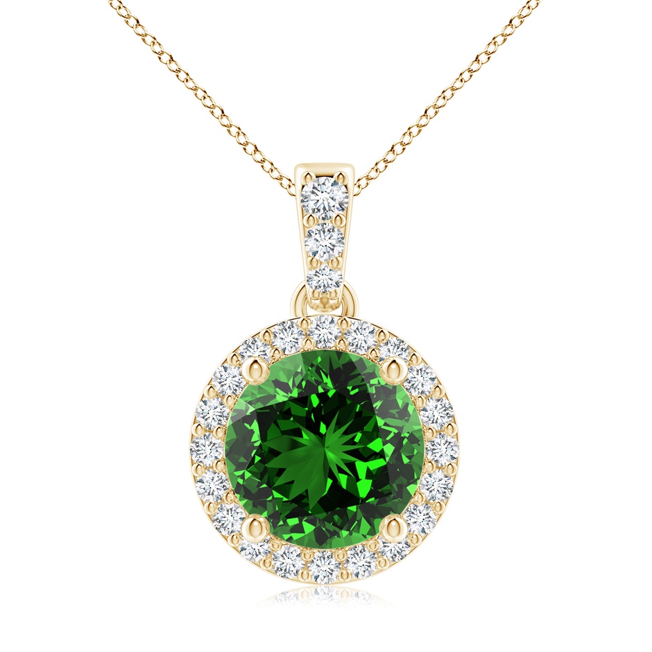 8mm Labgrown Lab-Grown Round Emerald Dangle Pendant with Lab Diamond Halo in 18K Yellow Gold 