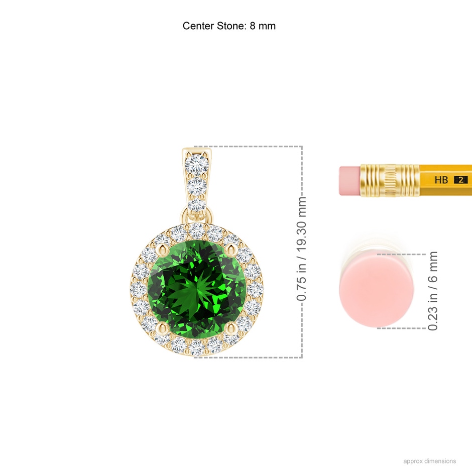 8mm Labgrown Lab-Grown Round Emerald Dangle Pendant with Lab Diamond Halo in 18K Yellow Gold ruler