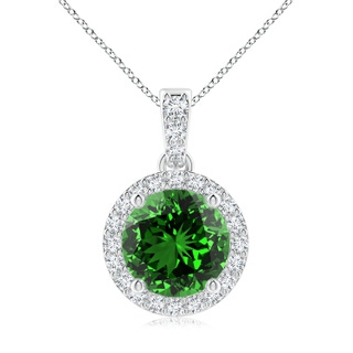 8mm Labgrown Lab-Grown Round Emerald Dangle Pendant with Diamond Halo in White Gold