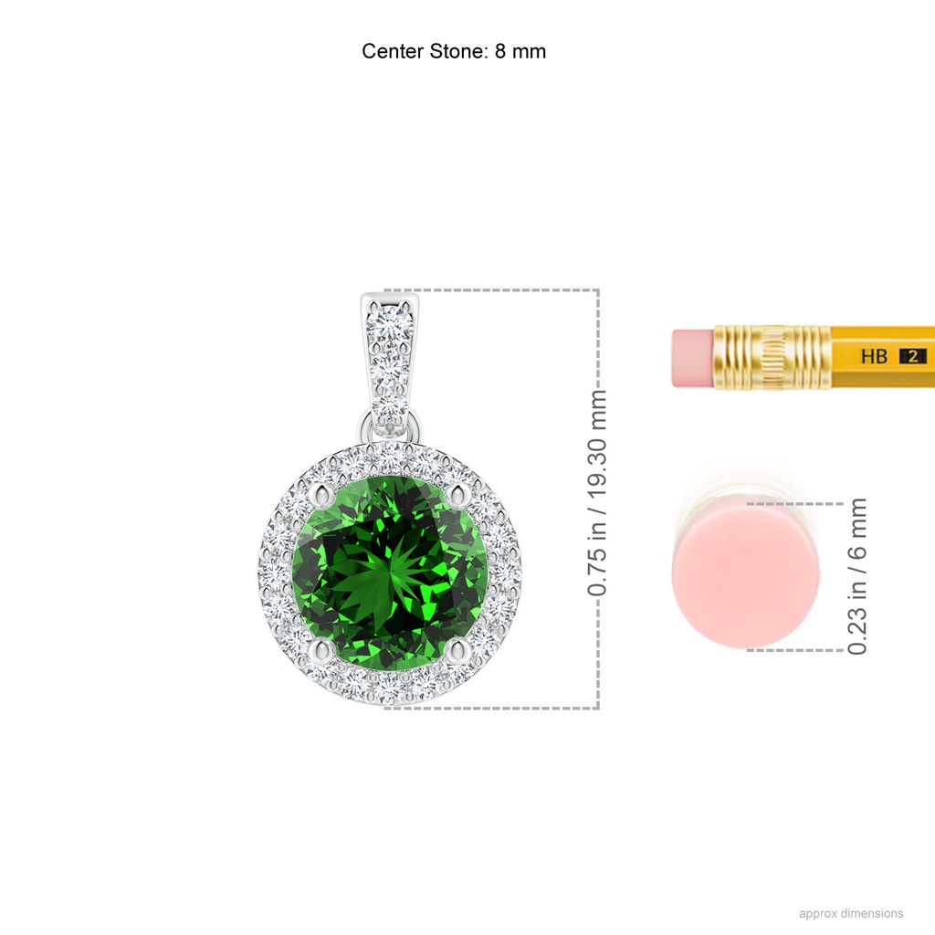 8mm Labgrown Lab-Grown Round Emerald Dangle Pendant with Diamond Halo in White Gold ruler