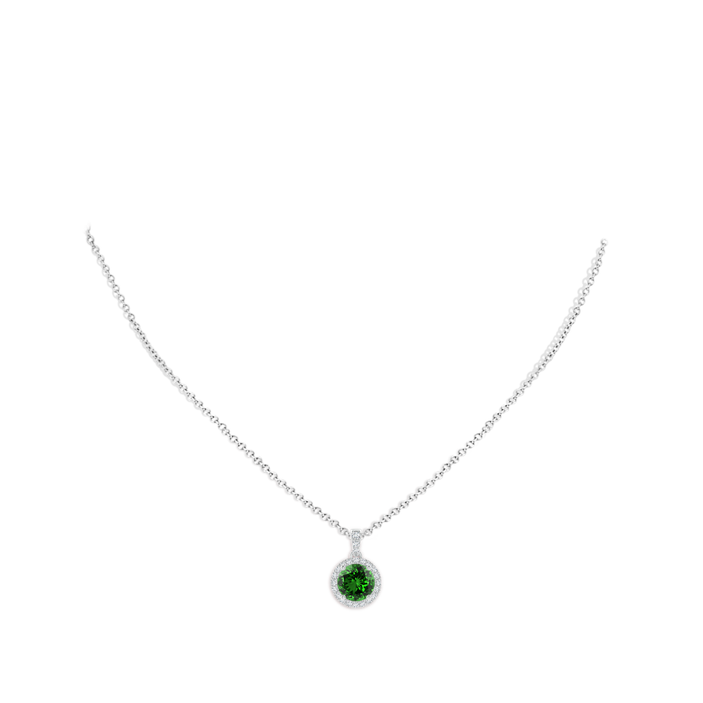 8mm Labgrown Lab-Grown Round Emerald Dangle Pendant with Diamond Halo in White Gold pen