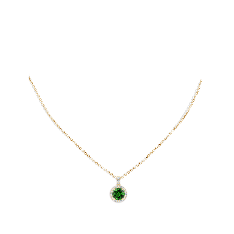 8mm Labgrown Lab-Grown Round Emerald Dangle Pendant with Lab Diamond Halo in Yellow Gold pen