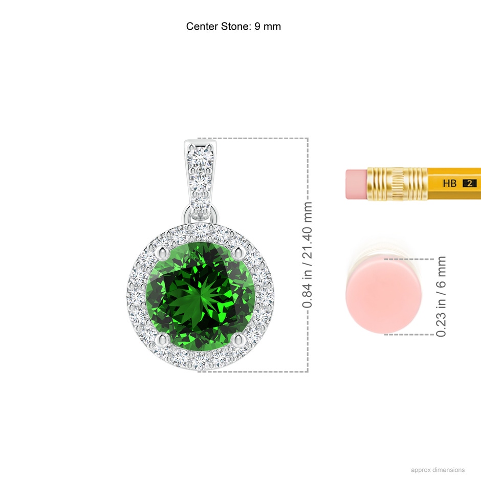 9mm Labgrown Lab-Grown Round Emerald Dangle Pendant with Lab Diamond Halo in 18K White Gold ruler