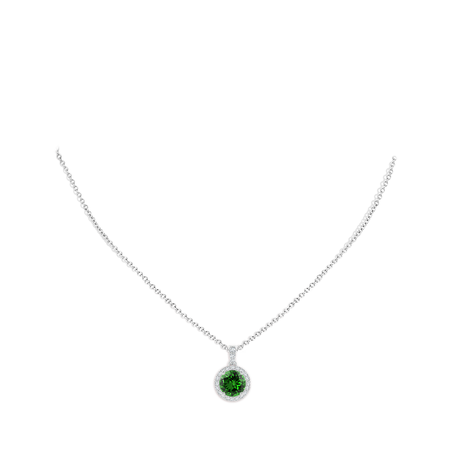 9mm Labgrown Lab-Grown Round Emerald Dangle Pendant with Lab Diamond Halo in White Gold pen