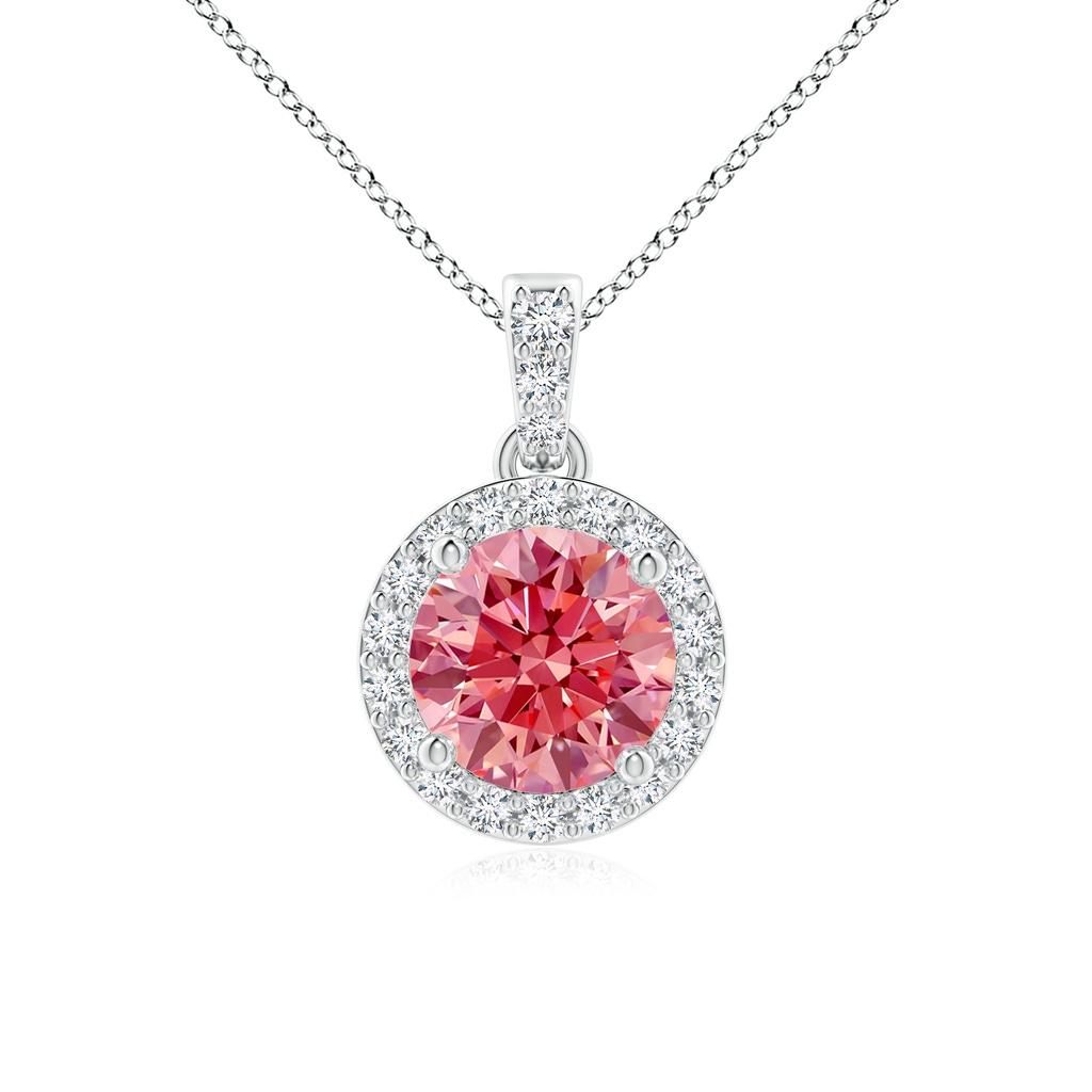 6mm Labgrown Round Lab-Grown Fancy Intense Pink Diamond Dangle Pendant with Halo in P950 Platinum