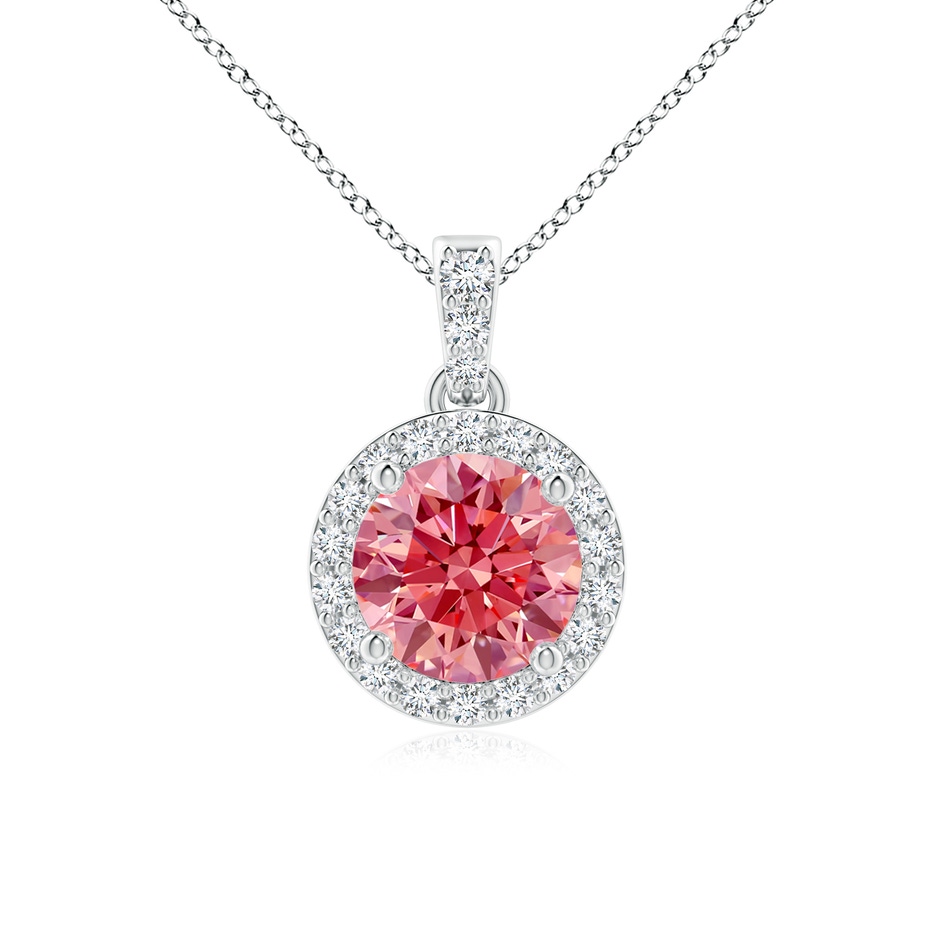 6mm Labgrown Round Lab-Grown Fancy Intense Pink Diamond Dangle Pendant with Halo in P950 Platinum 
