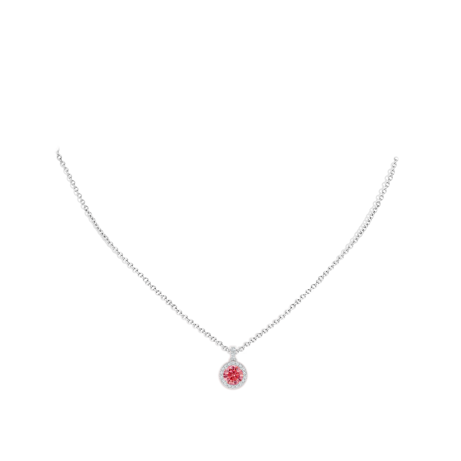 6mm Labgrown Round Lab-Grown Fancy Intense Pink Diamond Dangle Pendant with Halo in P950 Platinum pen