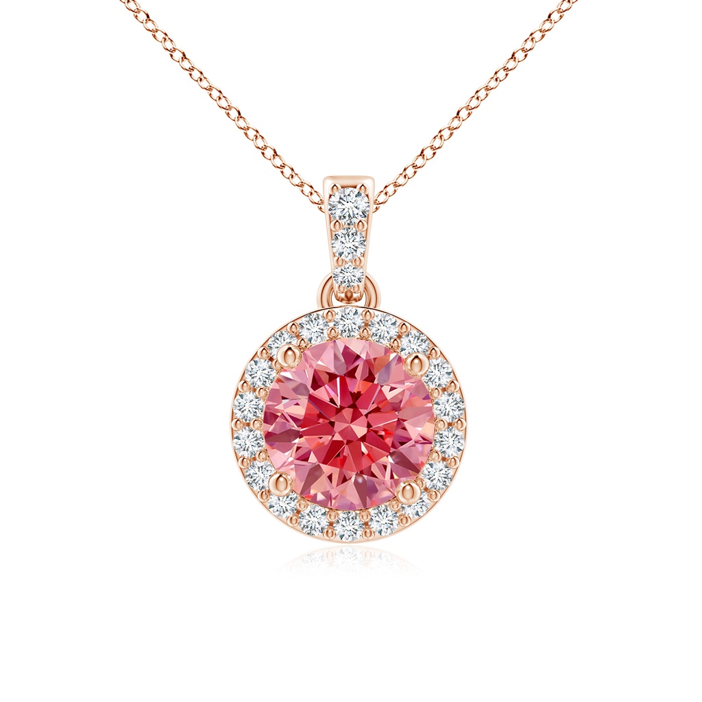 6mm Labgrown Round Lab-Grown Fancy Intense Pink Diamond Dangle Pendant with Halo in Rose Gold