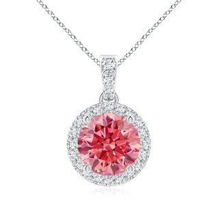 7mm Labgrown Round Lab-Grown Fancy Intense Pink Diamond Dangle Pendant with Halo in P950 Platinum