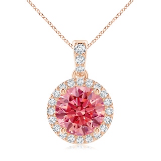 8.1mm Labgrown Round Lab-Grown Fancy Intense Pink Diamond Dangle Pendant with Halo in Rose Gold