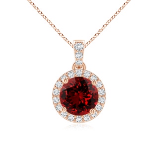 6mm Labgrown Lab-Grown Round Ruby Dangle Pendant with Diamond Halo in 9K Rose Gold