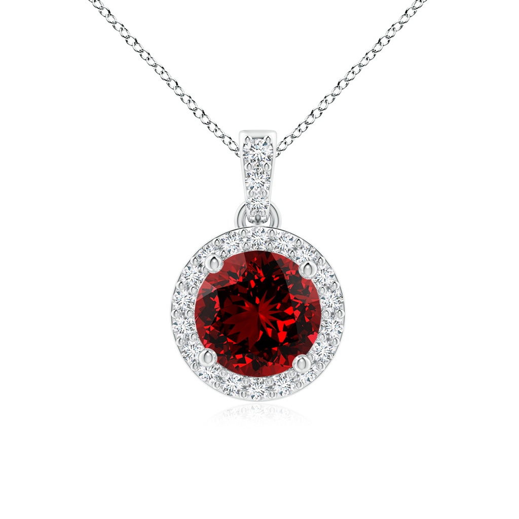 6mm Labgrown Lab-Grown Round Ruby Dangle Pendant with Diamond Halo in P950 Platinum