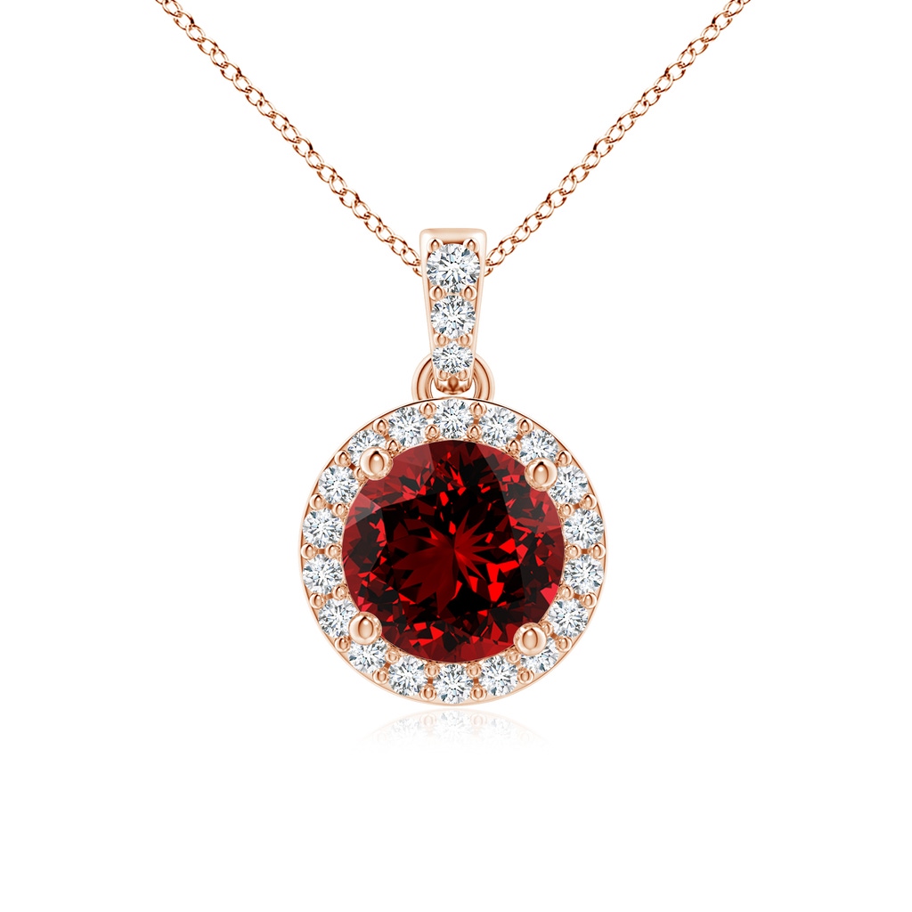 6mm Labgrown Lab-Grown Round Ruby Dangle Pendant with Diamond Halo in Rose Gold