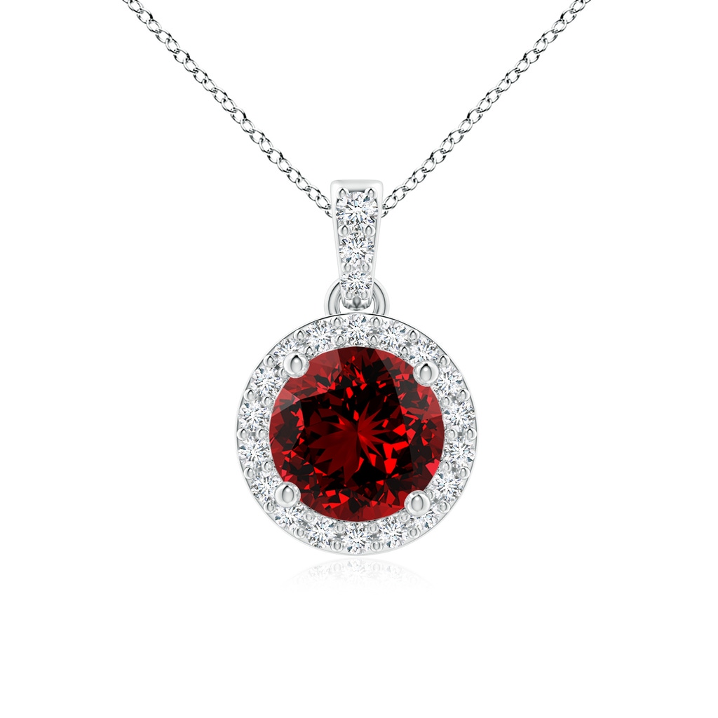 6mm Labgrown Lab-Grown Round Ruby Dangle Pendant with Diamond Halo in White Gold