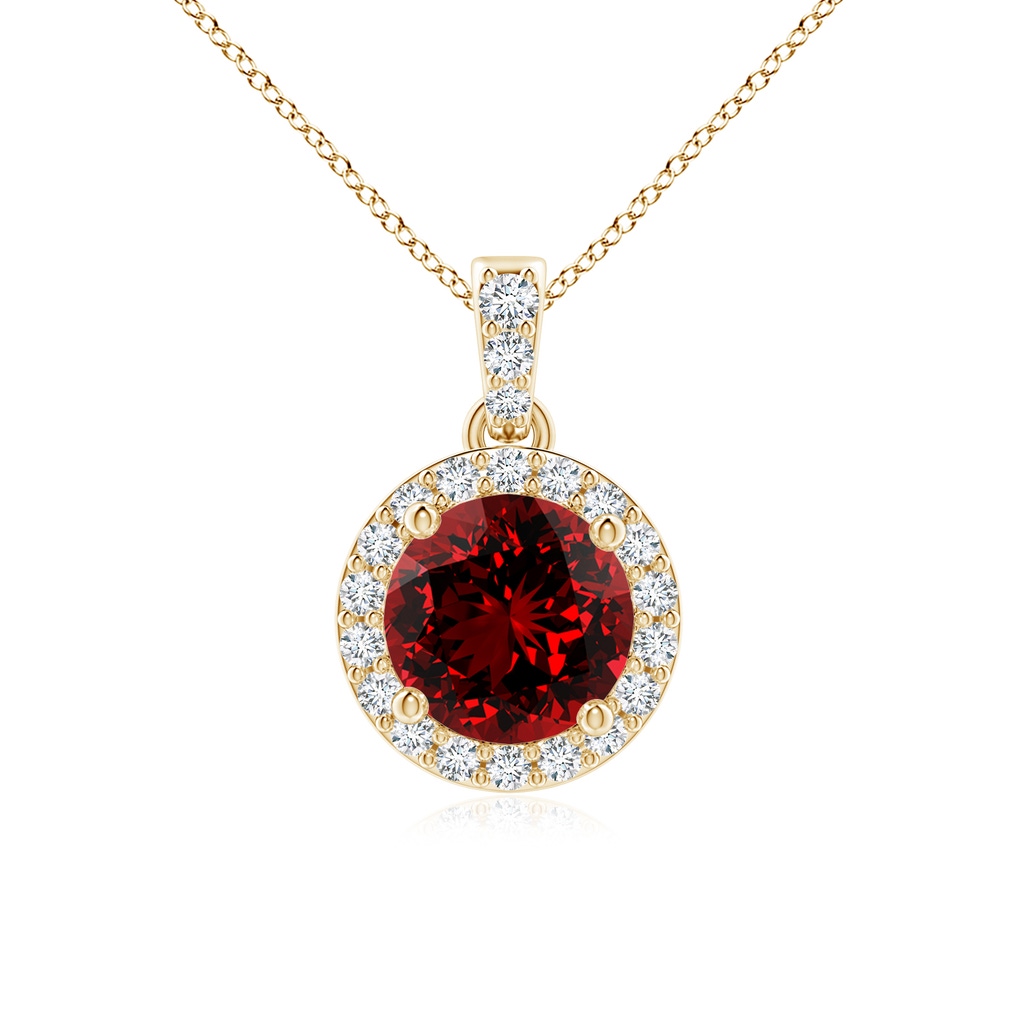 6mm Labgrown Lab-Grown Round Ruby Dangle Pendant with Diamond Halo in Yellow Gold