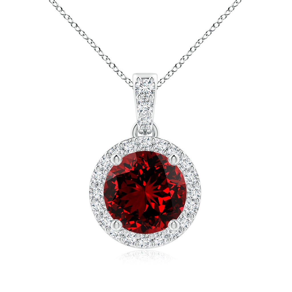 7mm Labgrown Lab-Grown Round Ruby Dangle Pendant with Diamond Halo in P950 Platinum