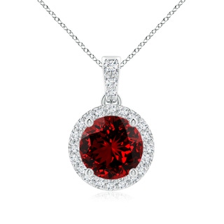 7mm Labgrown Lab-Grown Round Ruby Dangle Pendant with Diamond Halo in P950 Platinum