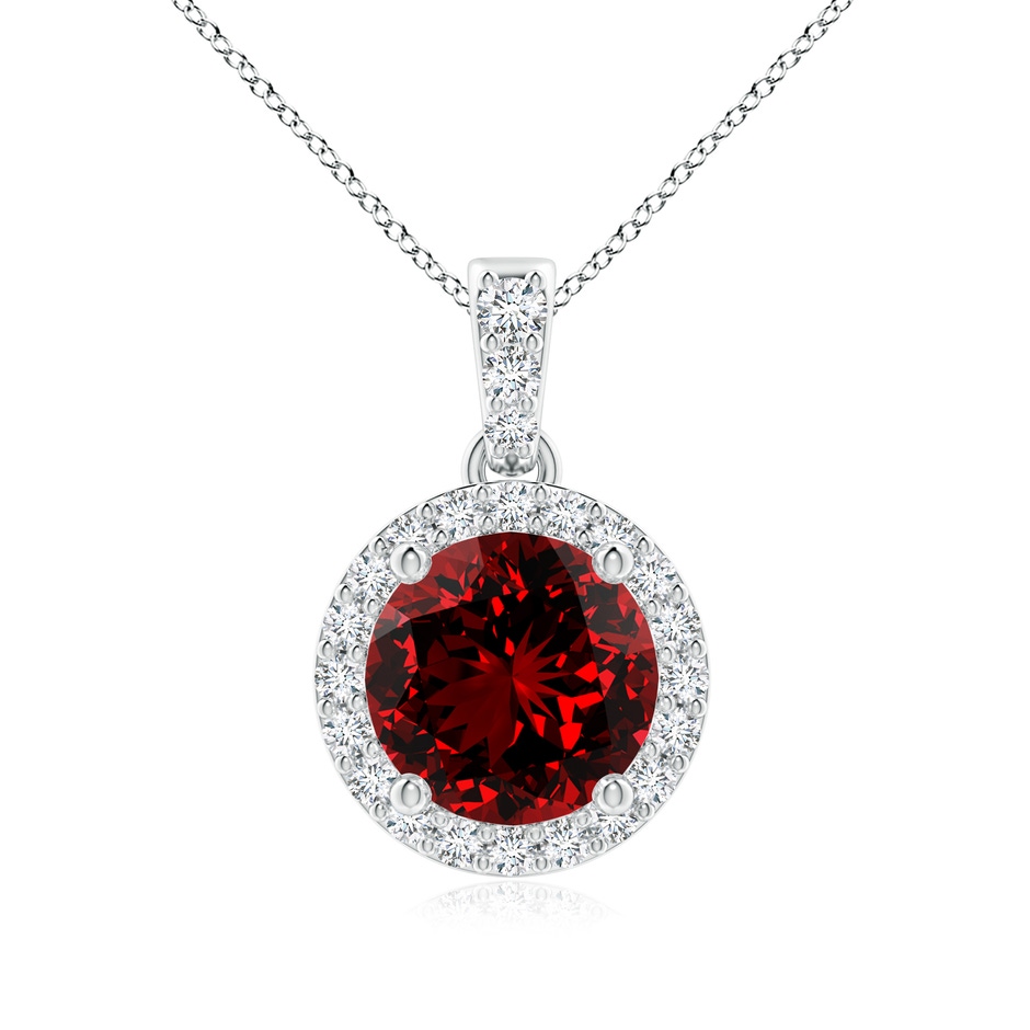 7mm Labgrown Lab-Grown Round Ruby Dangle Pendant with Diamond Halo in White Gold 