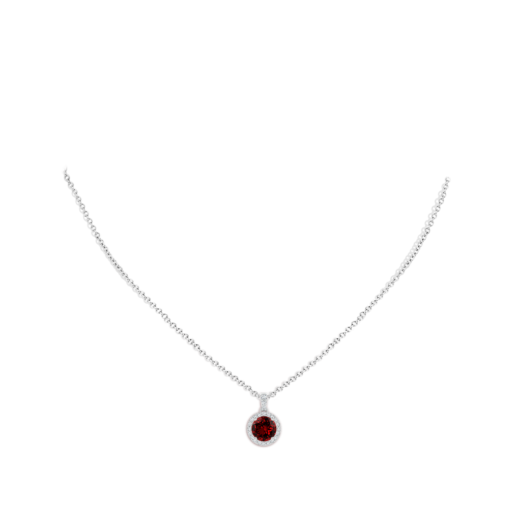 7mm Labgrown Lab-Grown Round Ruby Dangle Pendant with Diamond Halo in White Gold pen