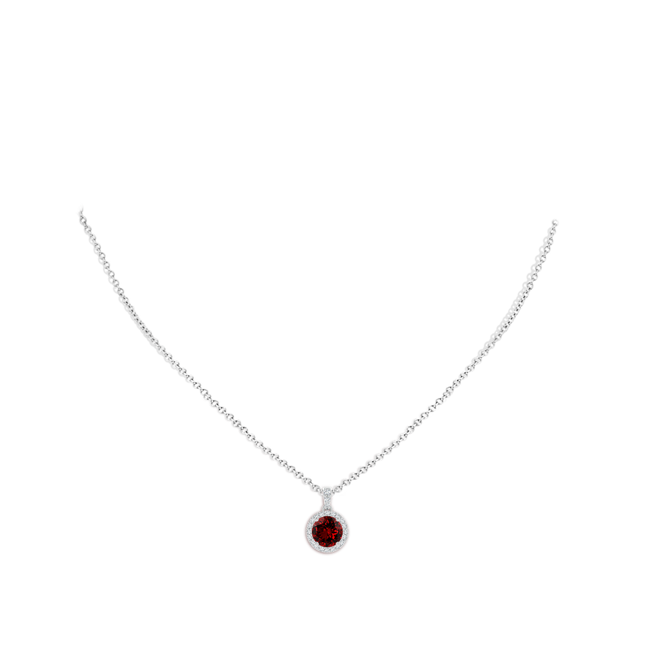 7mm Labgrown Lab-Grown Round Ruby Dangle Pendant with Diamond Halo in White Gold pen