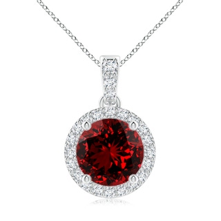 8mm Labgrown Lab-Grown Round Ruby Dangle Pendant with Diamond Halo in P950 Platinum