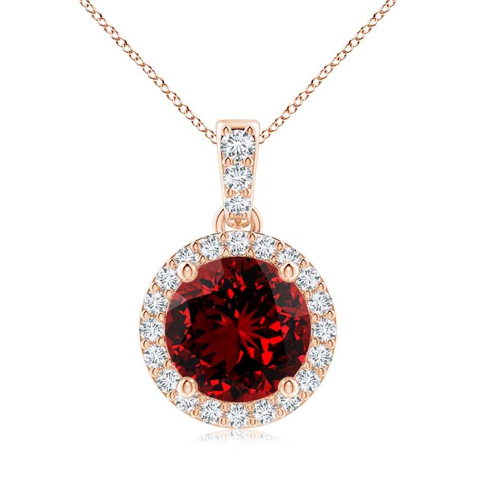 8mm Labgrown Lab-Grown Round Ruby Dangle Pendant with Diamond Halo in Rose Gold 