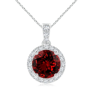 8mm Labgrown Lab-Grown Round Ruby Dangle Pendant with Diamond Halo in White Gold