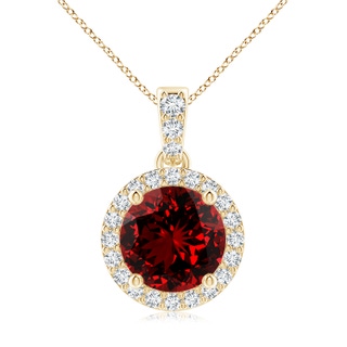 8mm Labgrown Lab-Grown Round Ruby Dangle Pendant with Diamond Halo in Yellow Gold