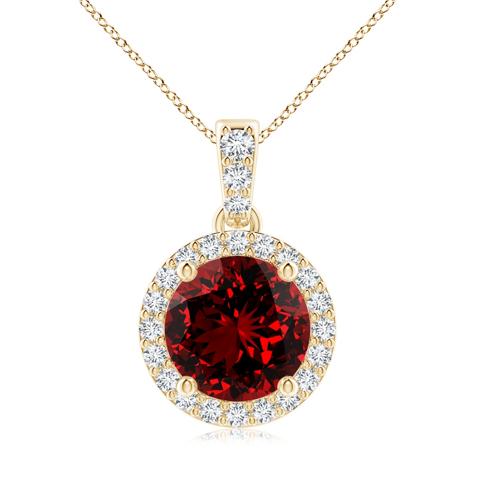 8mm Labgrown Lab-Grown Round Ruby Dangle Pendant with Diamond Halo in Yellow Gold 