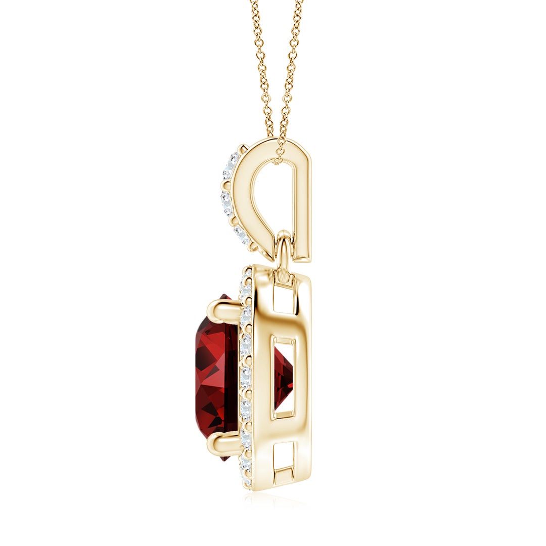 8mm Labgrown Lab-Grown Round Ruby Dangle Pendant with Diamond Halo in Yellow Gold - side 3
