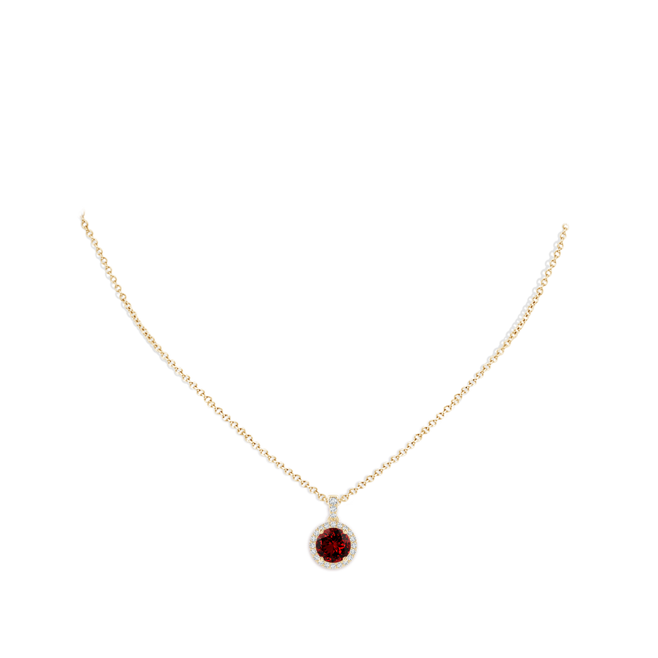 8mm Labgrown Lab-Grown Round Ruby Dangle Pendant with Diamond Halo in Yellow Gold pen