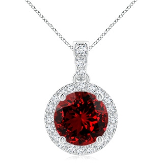 9mm Labgrown Lab-Grown Round Ruby Dangle Pendant with Diamond Halo in P950 Platinum