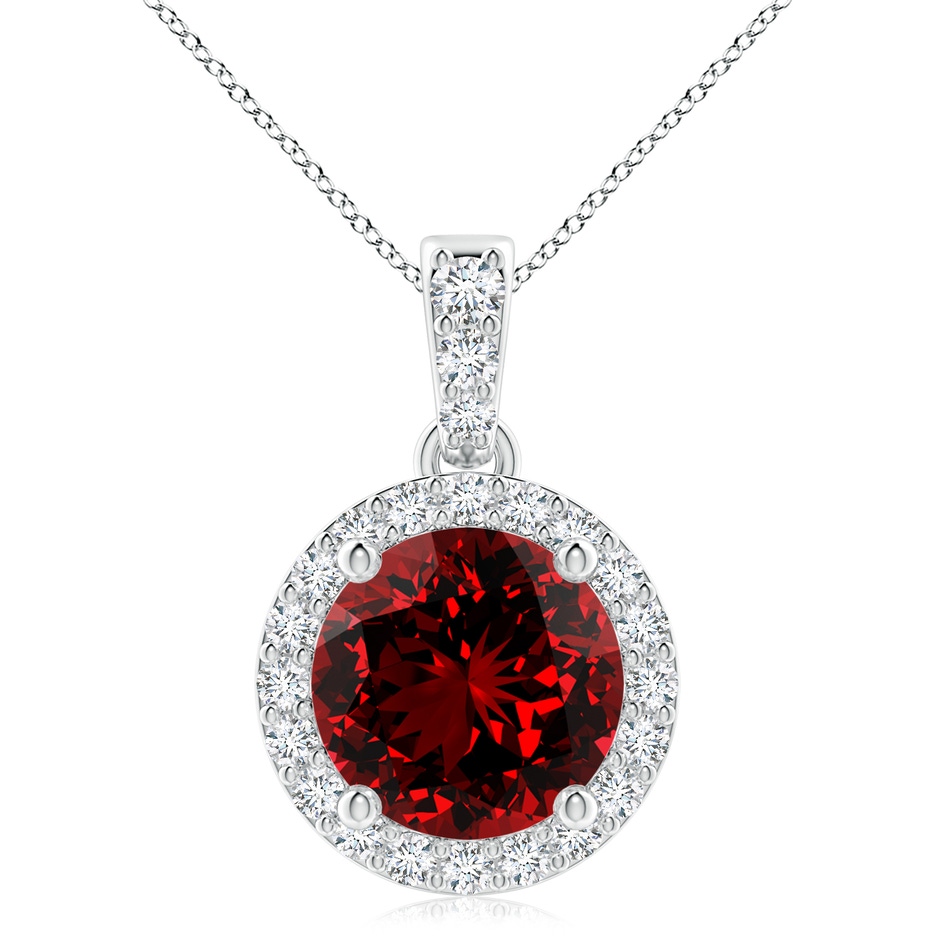 9mm Labgrown Lab-Grown Round Ruby Dangle Pendant with Diamond Halo in P950 Platinum 