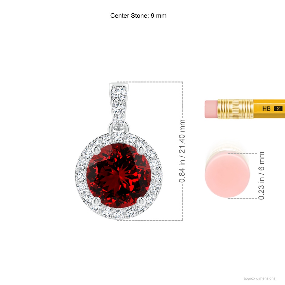 9mm Labgrown Lab-Grown Round Ruby Dangle Pendant with Diamond Halo in P950 Platinum ruler