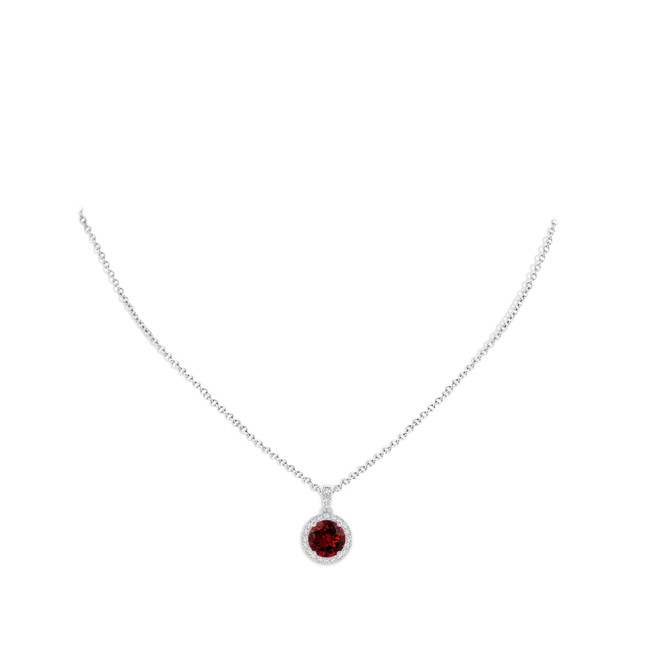 9mm Labgrown Lab-Grown Round Ruby Dangle Pendant with Diamond Halo in P950 Platinum pen