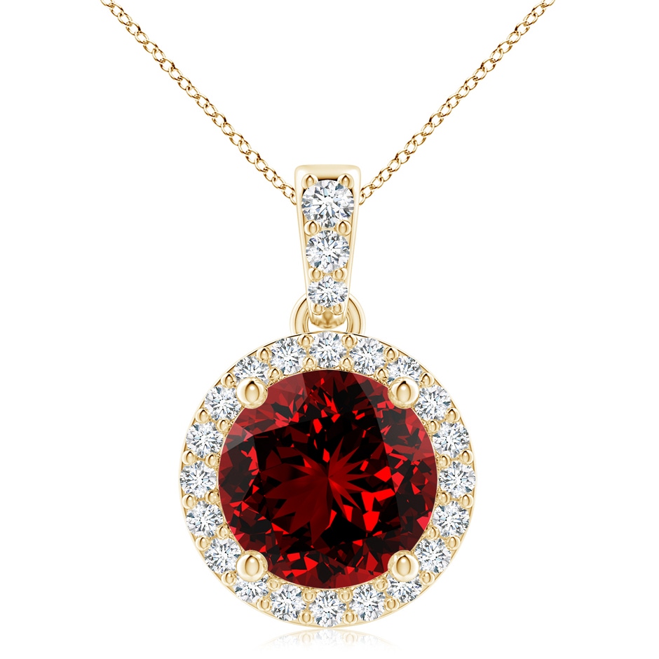 9mm Labgrown Lab-Grown Round Ruby Dangle Pendant with Diamond Halo in Yellow Gold 