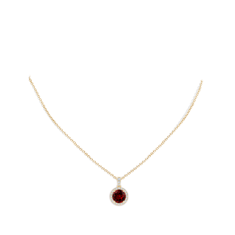 9mm Labgrown Lab-Grown Round Ruby Dangle Pendant with Diamond Halo in Yellow Gold pen