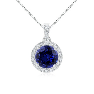 6mm Labgrown Lab-Grown Round Sapphire Dangle Pendant with Diamond Halo in White Gold