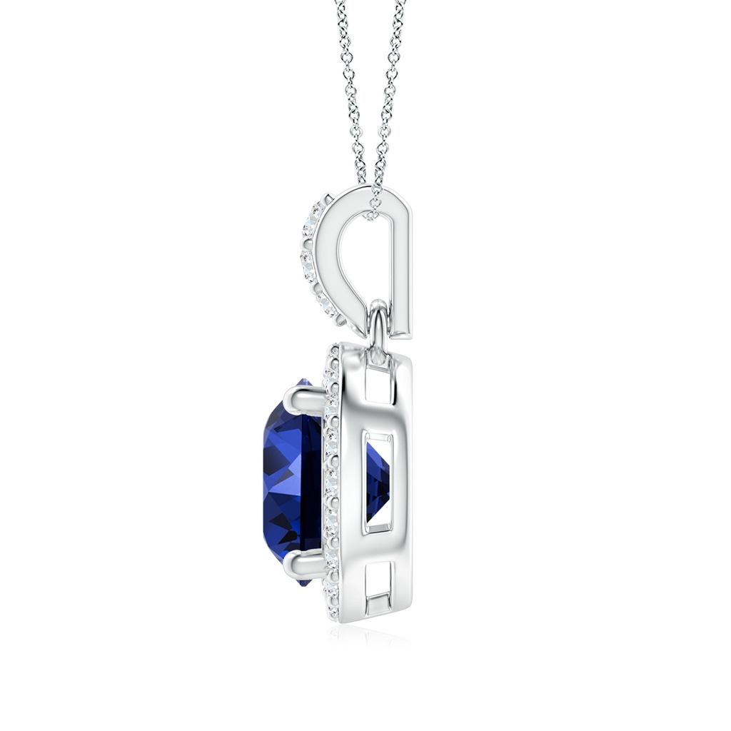 7mm Labgrown Lab-Grown Round Sapphire Dangle Pendant with Diamond Halo in White Gold Side 199