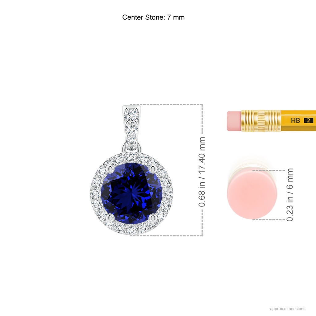 7mm Labgrown Lab-Grown Round Sapphire Dangle Pendant with Diamond Halo in White Gold ruler