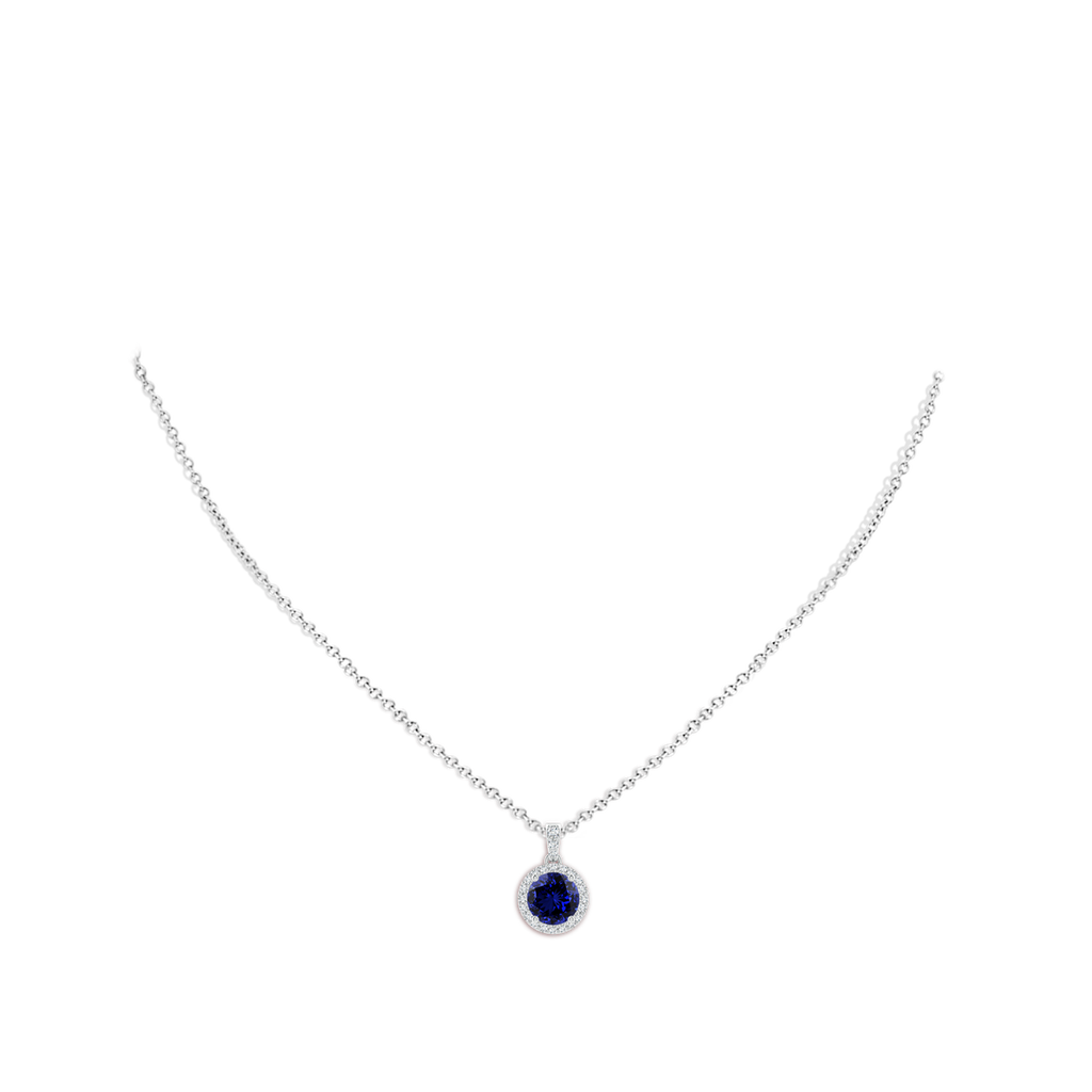7mm Labgrown Lab-Grown Round Sapphire Dangle Pendant with Diamond Halo in White Gold pen