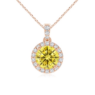 6mm Labgrown Round Lab-Grown Fancy Intense Yellow Diamond Dangle Pendant with Halo in 9K Rose Gold