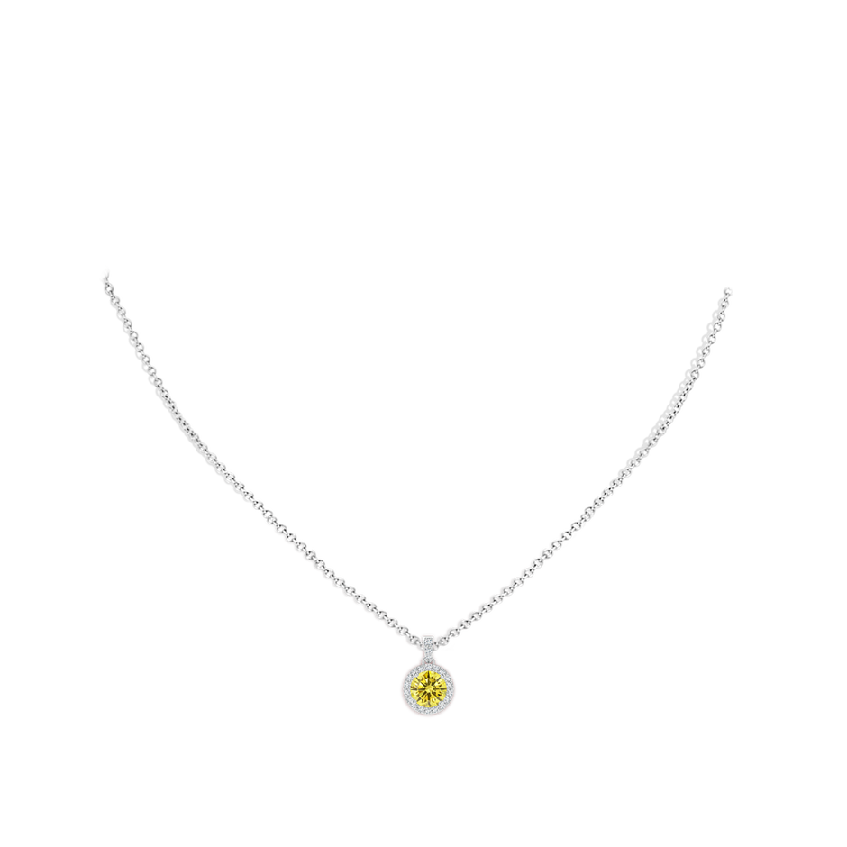 6mm Labgrown Round Lab-Grown Fancy Intense Yellow Diamond Dangle Pendant with Halo in P950 Platinum pen