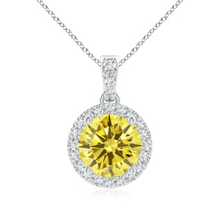 7mm Labgrown Round Lab-Grown Fancy Intense Yellow Diamond Dangle Pendant with Halo in P950 Platinum