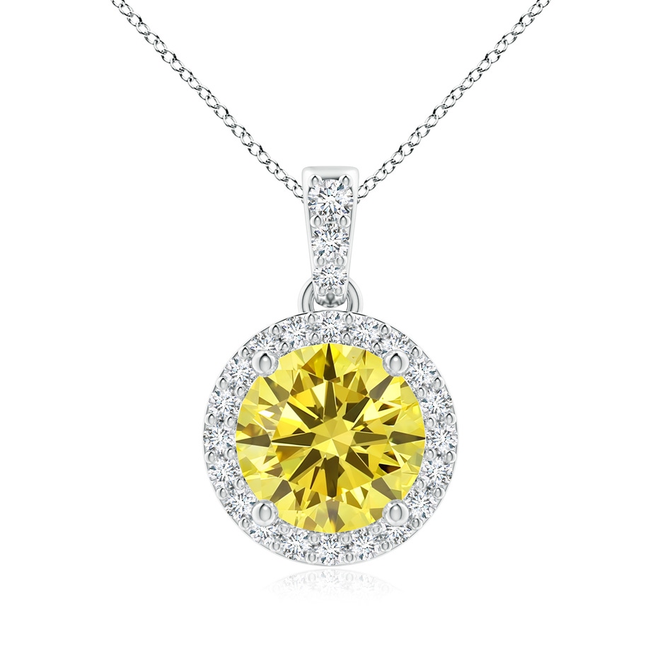 7mm Labgrown Round Lab-Grown Fancy Intense Yellow Diamond Dangle Pendant with Halo in White Gold 