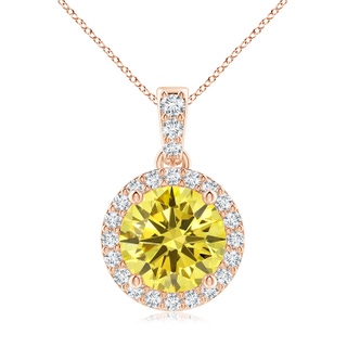 8.1mm Labgrown Round Lab-Grown Fancy Intense Yellow Diamond Dangle Pendant with Halo in Rose Gold